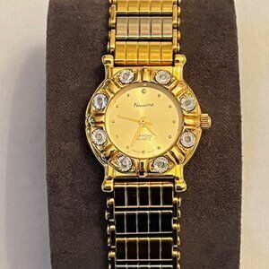 NAVARRE | Vintage Two-tone Bracelet Watch with Crystals-NEW Battery